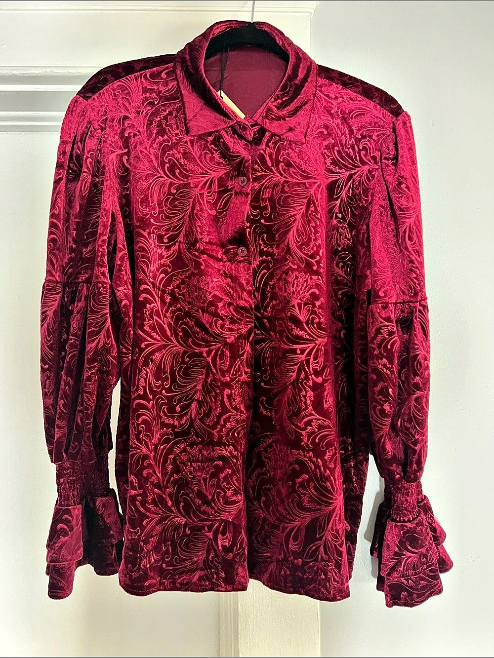 Cherry Betty Paisley Velvet Blouse NWT